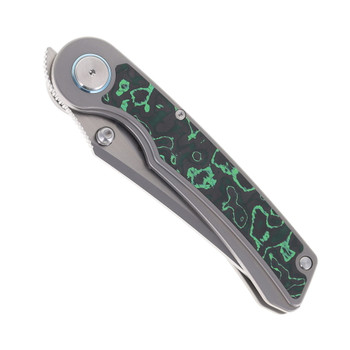 Yangge Folding Knife Black/Green Titanium Handle S90V Plain Edge  YG002-Sand-up