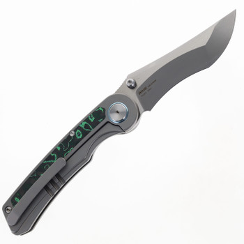 Yangge Folding Knife Black/Green Titanium Handle S90V Plain Edge  YG002-Sand-up