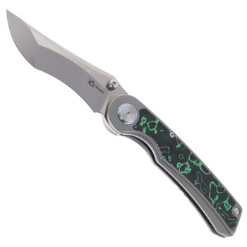 Yangge Folding Knife Black/Green Titanium Handle S90V Plain Edge  YG002-Sand-up