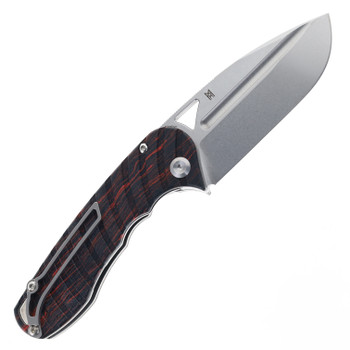 Tenable Bombur Folding Knife Black/Red Gmascus Handle D2 Plain Edge Stonewash Finish T1054C1