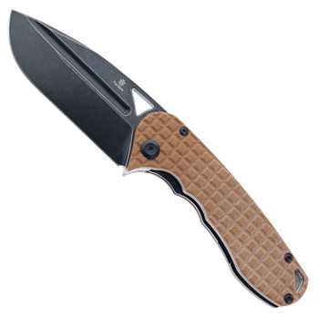 Tenable Bombur Folding Knife Brown Frag Pattern G10 Handle D2 Plain Edge Blackwash Finish T1054A2