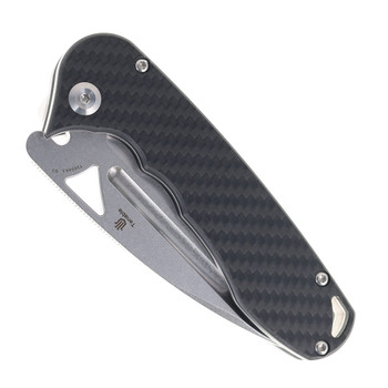 Tenable Bombur Folding Knife Twill Carbon Fiber Handle D2 Plain Edge Stonewash Finish T1054A3