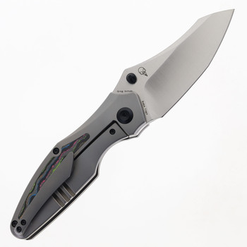 Kansept Baba Yaga Folding Knife Beadblast Titanium/80s Camo Carbon Handle 20CV Plain Edge Satin Finish K1074A4