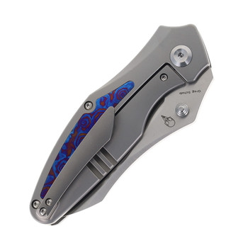 Kansept Baba Yaga Folding Knife Beadblast Titanium/Timascus Handle 20CV Plain Edge Satin Finish K1074A7