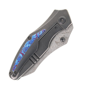 Kansept Baba Yaga Folding Knife Blackwash Titanium/Timascus Handle Damascus Plain Edge K1074A8
