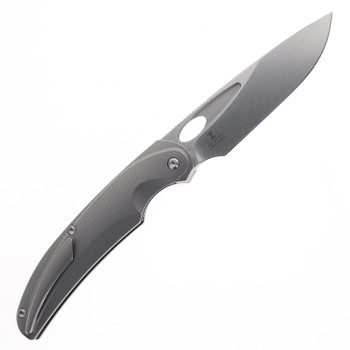 TwoSun Folding Knife Sandwashed Gray Titanium Handle 14C28N Plain Edge TS455
