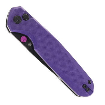 Bestechman Velix Button Lock Folding Knife Purple G10 Handle 14C28N Plain Edge Black PVD Finish BMK07F