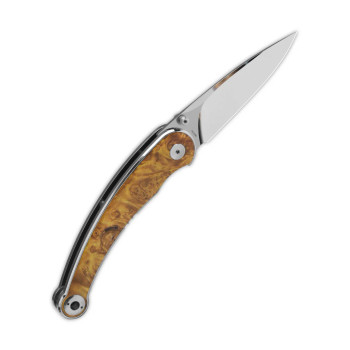 QSP Dolphin Folding Knife Stabilized Wood Handle 14C28N Plain Edge QS161-B