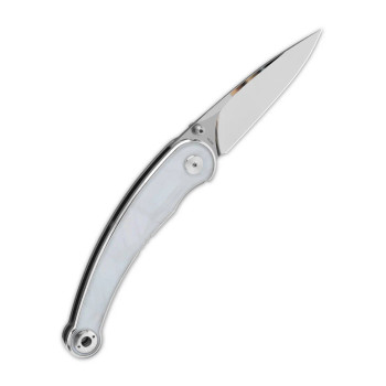 QSP Dolphin Folding Knife White Pearl Shell Handle 14C28N Plain Edge QS161-C