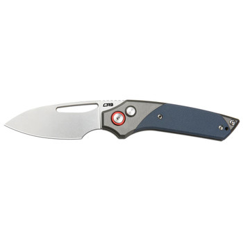 CJRB Version Folding Knife Gray/Blue Aluminum/G10 Handle AR-RPM9 Drop Point Plain Edge Stonewash Finish J1949-GY