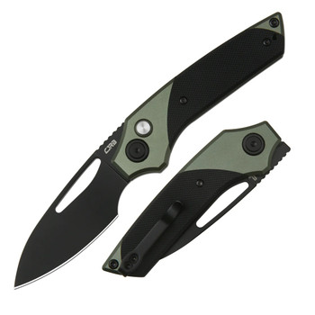CJRB Version Folding Knife Green/Black Aluminum/G10 Handle AR-RPM9 Drop Point Plain Black Blade J1949-BBK