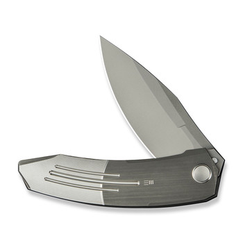 WE Sine Wave Folding Knife Gray Hand Rubbed Satin Titanium Handle M390 Plain Edge Stonewash Finish WE23069B-2