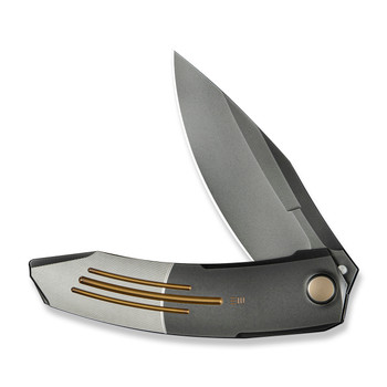 WE Sine Wave Folding Knife Polished Gray/Satin Titanium Handle M390 Plain Edge Polished Gray Finish WE23069B-3