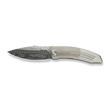 WE Sine Wave Folding Knife Polished Bead Blast/Satin Titanium Handle Fafnir Damasteel Plain Edge WE23069B-DS1