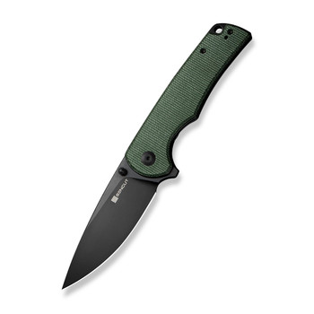 Sencut Praktisk Folding Knife Green Canvas Micarta Handle 9Cr18MoV Plain Black Blade S24019-3