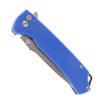 FreeTiger Button Lock Folding Knife Blue G10 Handle D2 Plain Edge Stonewash FT925-BL
