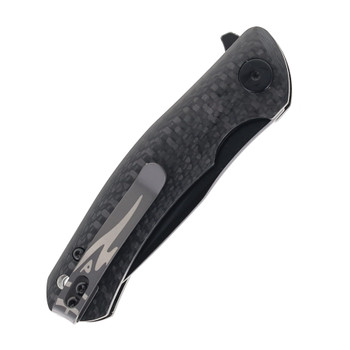 Petrified Fish Warrior Folding Knife Carbon Fiber Handle Black Stonewash K110 Blade PF-949X-XCDW