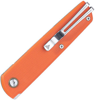 SRM Qrick Linerlock Folding Knife Green/Orange G10 Handle 14C28N Plain Edge Satin SRM408LGX