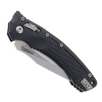 Microtech Amphibian Ram-Lok Folding Knife G10 Handle Partially Serrated Blade 137RL-2FLGTBK Microtech Amphibian Ram-Lok Folding Knife G10 Handle Partially Serrated Blade 137RL-2FLGTBK