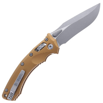 Microtech Amphibian Ram-Lok Folding Knife Tan Fluted G10 Handle Plain Edge Blade 137RL-10 APFLTA