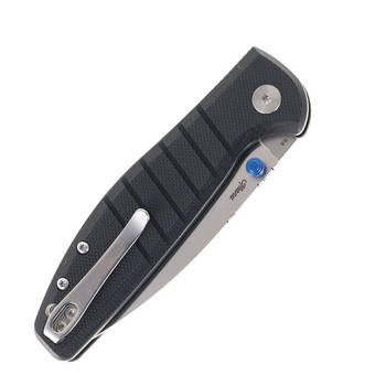 Bestechman Goodboy Jr Button Lock Folding Knife Black G10 Handle D2 Plain Edge Stonewash/Satin Finish BMK10A