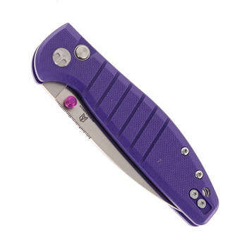 Bestechman Goodboy Jr Button Lock Folding Knife Purple G10 Handle D2 Plain Edge Satin/Stonewash Finish BMK10C
