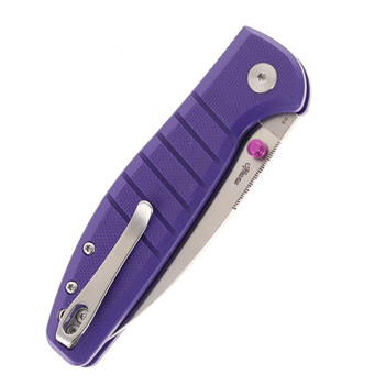 Bestechman Goodboy Jr Button Lock Folding Knife Purple G10 Handle D2 Plain Edge Satin/Stonewash Finish BMK10C