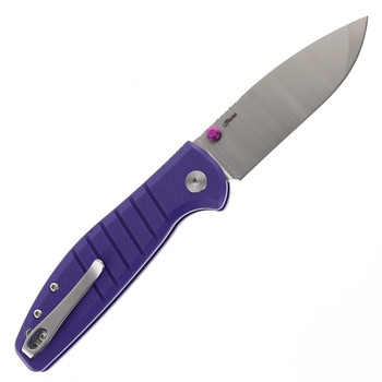 Bestechman Goodboy Jr Button Lock Folding Knife Purple G10 Handle D2 Plain Edge Satin/Stonewash Finish BMK10C