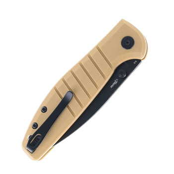 Bestechman Goodboy Jr Button Lock Folding Knife Khaki G10 Handle D2 Plain Edge Black PVD Finish BMK10F