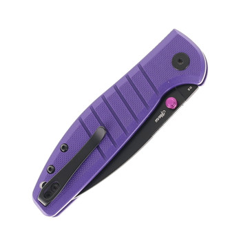 Bestechman Goodboy Jr Button Lock Folding Knife Purple G10 Handle D2 Plain Edge Black PVD Finish BMK10G