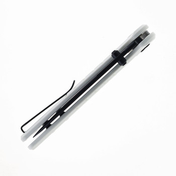 Bestechman Goodboy Jr Button Lock Folding Knife White G10 Handle D2 Plain Edge Black PVD Finish BMK10I