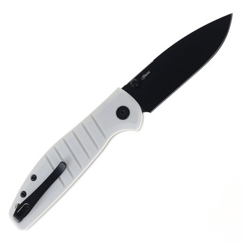 Bestechman Goodboy Jr Button Lock Folding Knife White G10 Handle D2 Plain Edge Black PVD Finish BMK10I
