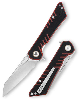 Trivisa Monoceros-03RB Folding Knife Black/Red G10 Handle 14C28N Cleaver Point Plain Edge Stonewash Finish