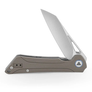 Trivisa Monoceros-03D Folding Knife Brown G10 Handle 14C28N Cleaver Point Plain Edge Stonewash/Satin Finish