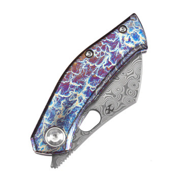 Kansept Osprey Folding Knife Lightning Strike Titanium Handle Damascus Wharncliffe Plain Edge Satin Finish K2087A2