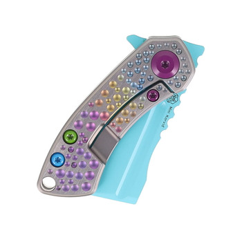 Kansept Mini Korvid Folding Knife Gradient Dimpled Titanium Handle S35VN Plain Blue Blade K3030A10