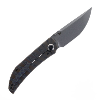 Kansept Tarkin Folding Knife Tiger Stripe Flamed Titanium With Holes Handle 20CV Plain Edge Stonewash Finish K1078A6