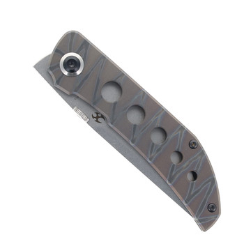 Kansept Tarkin Folding Knife Tiger Stripe Flamed Titanium With Holes Handle 20CV Plain Edge Stonewash Finish K1078A6