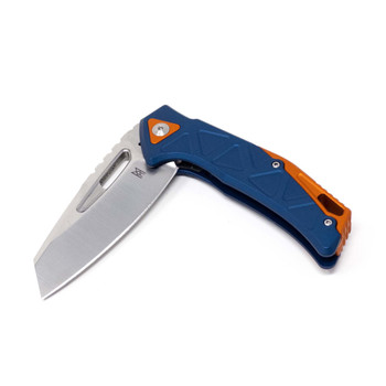 Midgards Messer Bifur Folding Knife Blue/Orange Aluminum Handle N690 Plain Edge