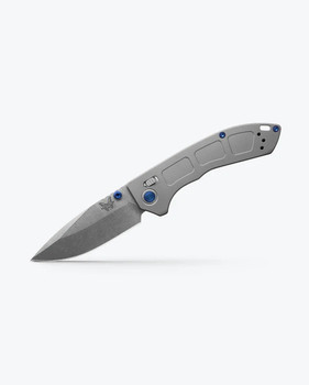 Benchmade Mini Narrows Folding Knife Gray Titanum Handle 20CV Drop Point Plain Edge Stonewash Finish BM743