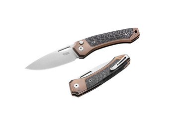 Lion Steel Twain Folding Knife Bronze Titanium/Carbon Fiber Handle Magnacut Plain Edge Satin Finish