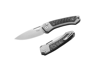 Lion Steel Twain Folding Knife Gray Titanium/Carbon Fiber Handle Magnacut Plain Edge Satin Finish