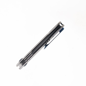 Legion Steel Asgeir Folding Knife Gray Titanium Handle 20CV Modified Sheepsfoot Plain Edge