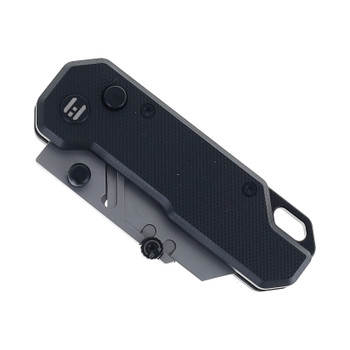 Hightron Knives Vector Button Lock Utility Knife Black G10 Handle SK2 Plain Edge