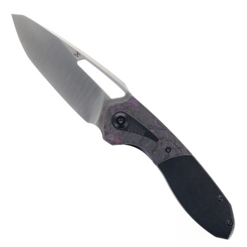 Kansept Thoth Folding Knife Blackwash Titanium/Purple Haze Carbon Fiber Handle 20CV Plain Edge Satin Finish K1075T1