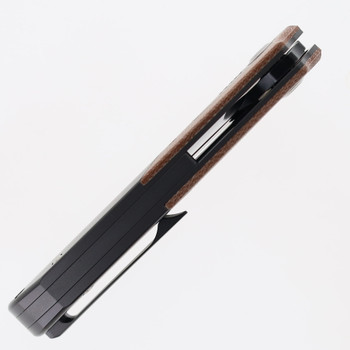 Kansept Thoth Folding Knife Gray Titanium/Brown Micarta Handle 20CV Plain Edge Blackwash Finish K1075T2