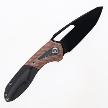 Kansept Thoth Folding Knife Gray Titanium/Brown Micarta Handle 20CV Plain Edge Blackwash Finish K1075T2