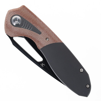 Kansept Thoth Folding Knife Gray Titanium/Brown Micarta Handle 20CV Plain Edge Blackwash Finish K1075T2