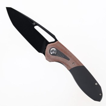 Kansept Thoth Folding Knife Gray Titanium/Brown Micarta Handle 20CV Plain Edge Blackwash Finish K1075T2