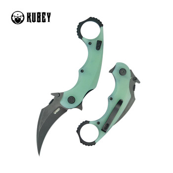 Kubey Roger Recurve Pikal Folding Knife Jade G10 Handle 14C28N